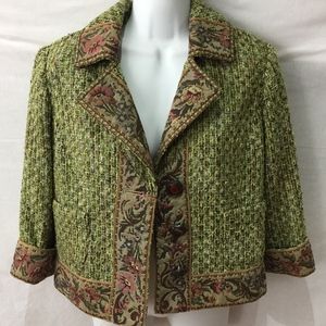 CYNTHIA Cynthia Steffe Green Tweed Cropped Blazer